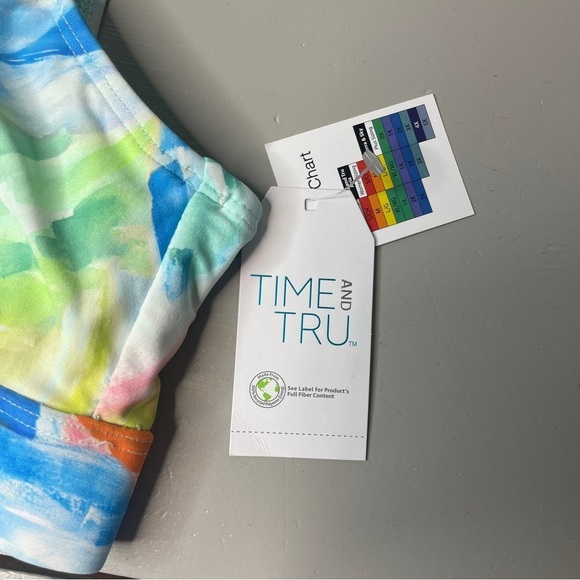 NWT Time and Tru Size L Bikini TOP ONLY White Multicolor Plunge Front Tie. - Picture 4 of 7